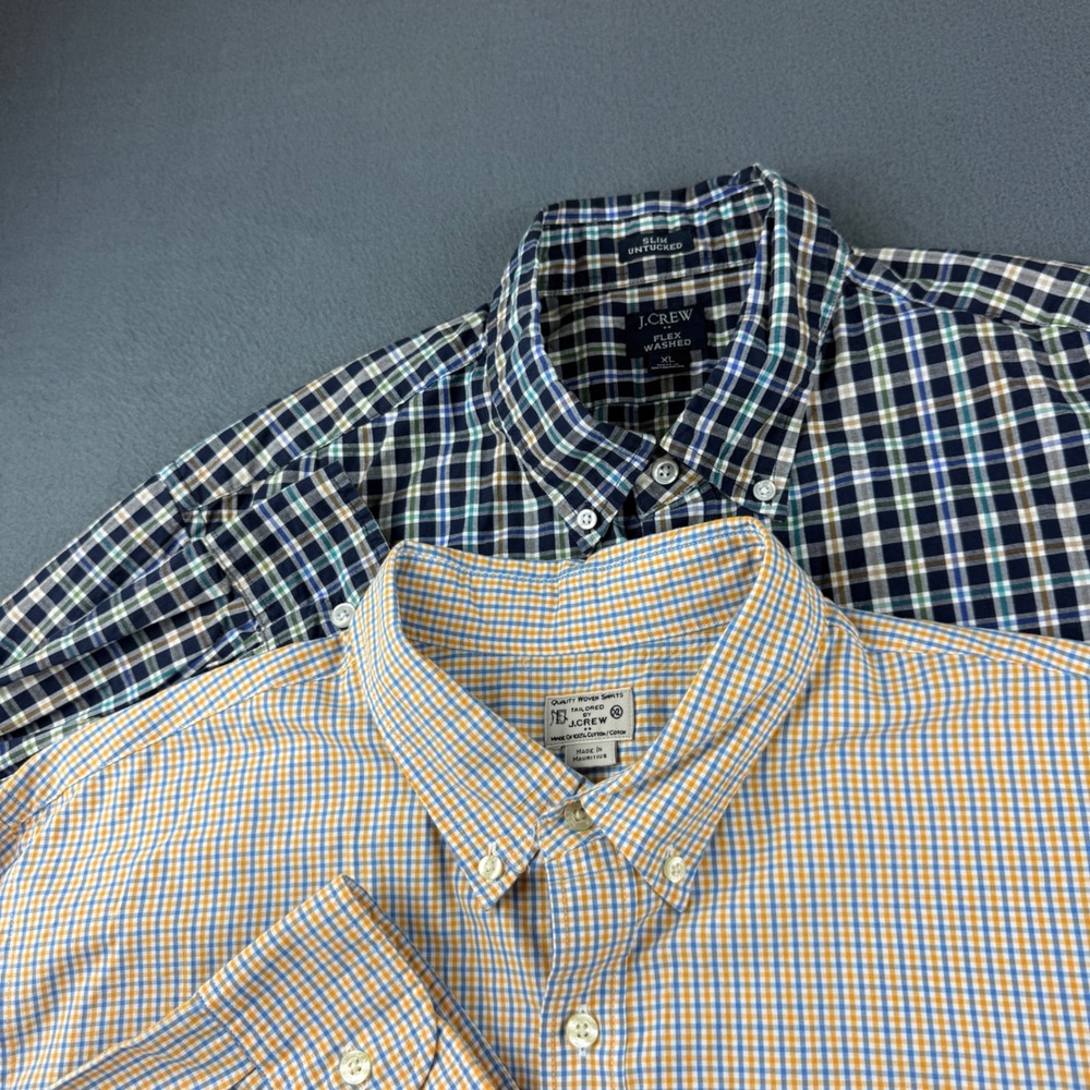 J Crew Shirt Men's XL Multi Flex Washed Slim Untucked Plaid Button Down Lot of 2